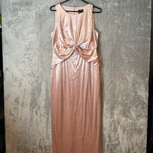Adrianna Papell Velvet Twist Front Maxi Dress Blush Pink Sz 12 Wedding Formal‎